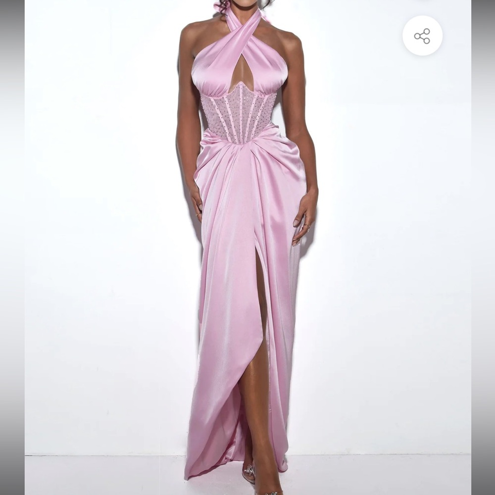 ART OF CB Noemie Pink Crystal Corset Satin Gown | Size Small | Never Worn |
